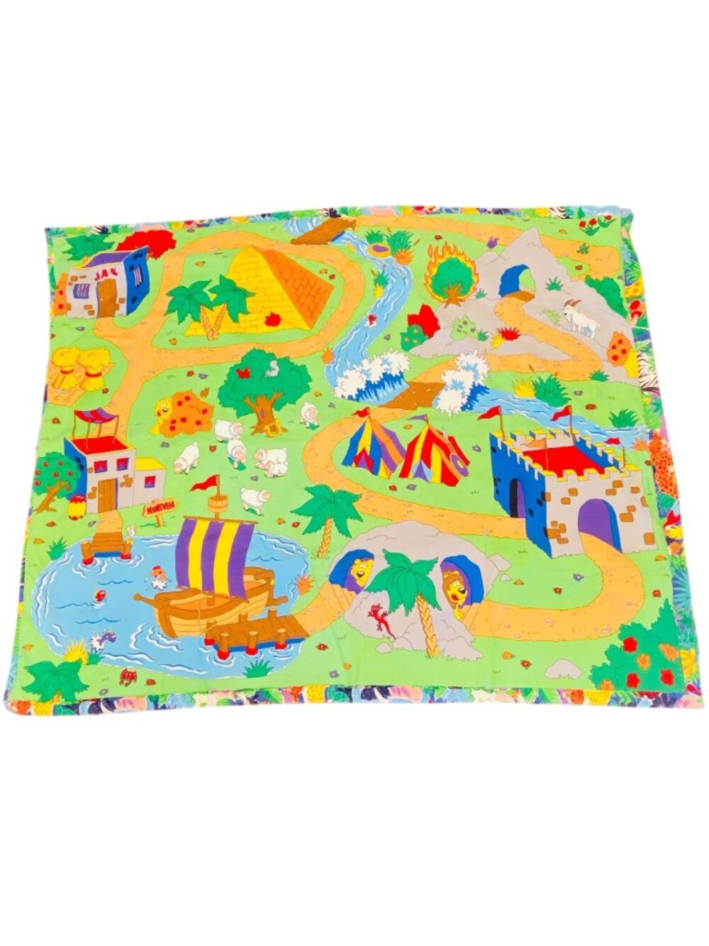 Jungle Safari Baby Blanket With Colorful Animal Print & Play Map Reverse Side - Picture 2 of 11